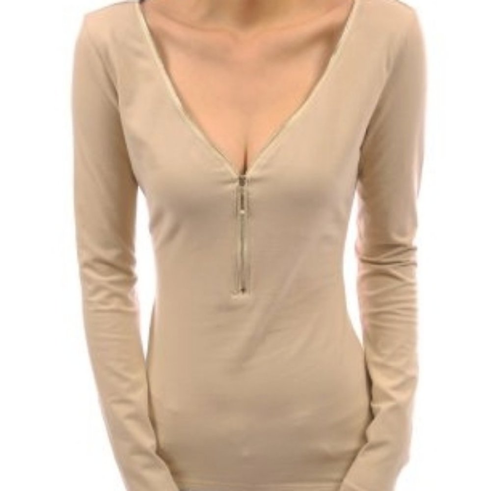 PattyBoutik Zipper Detail Long Sleeve Top